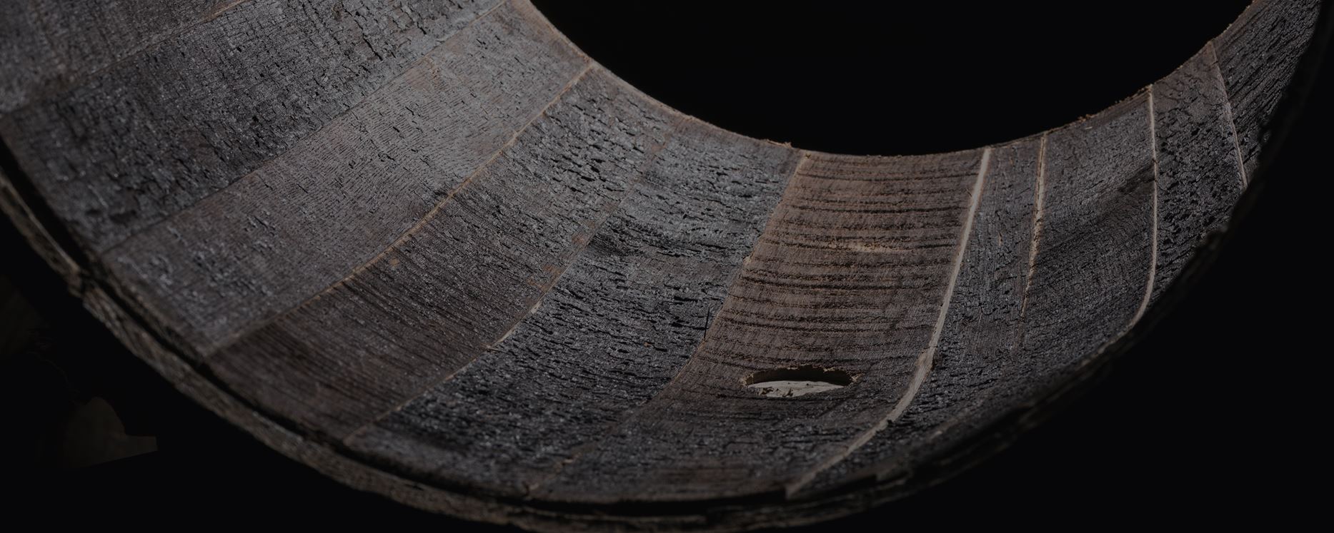 The inside staves of a Gordon and MacPhail whisky cask