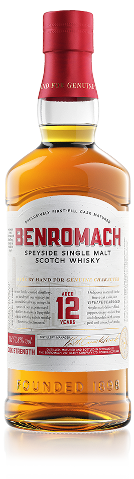 A bottle of Benromach 12 Year Old Taiwan market exclusive with prominent branding on the label